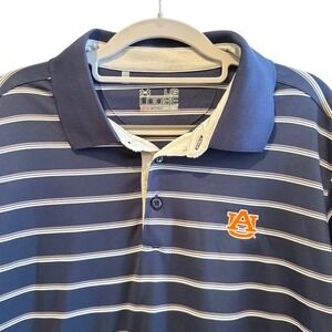 Under Armour Auburn Tigers Polo Shirt Blue Striped Golf Loose Fit‎ Mens Large